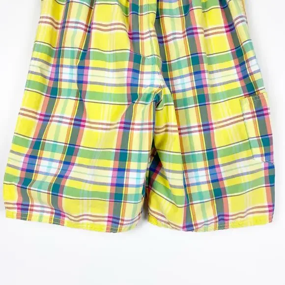 Polo Ralph Laurent Plaid Swim Trunks Preppy Pockets Yellow Plaid Boys Size Med - Picture 10 of 12
